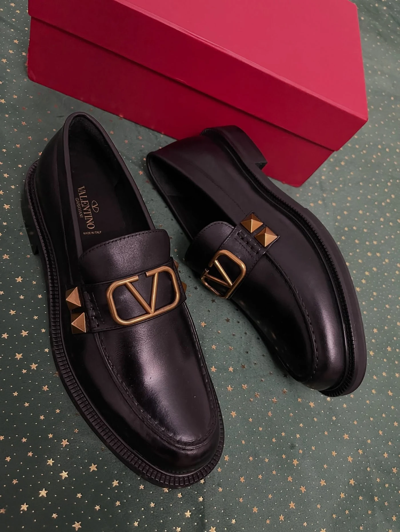 Valentino Garavani Black Stud Sign Loafers, imaginea 3