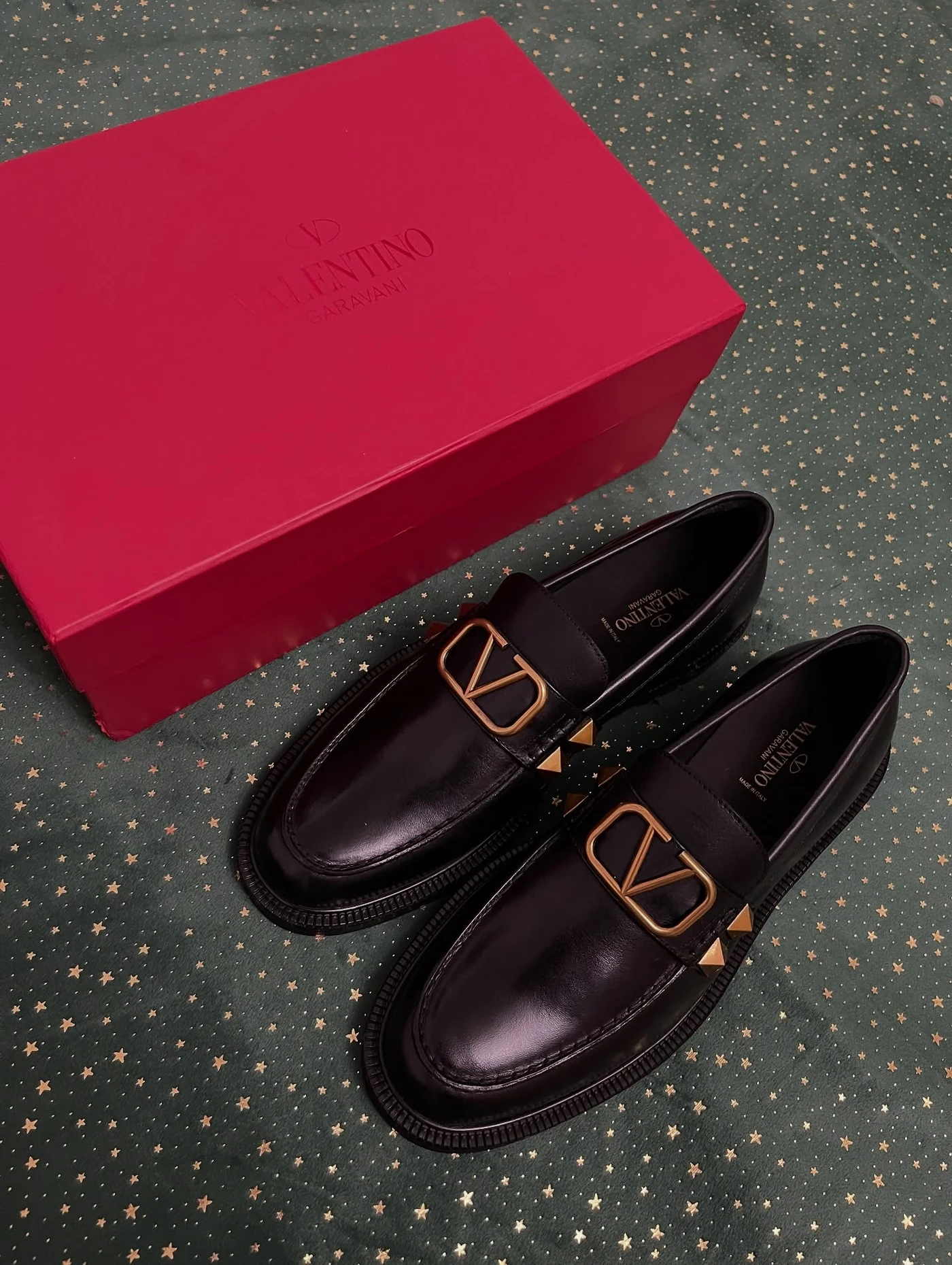 Valentino Garavani Black Stud Sign Loafers, imaginea 4