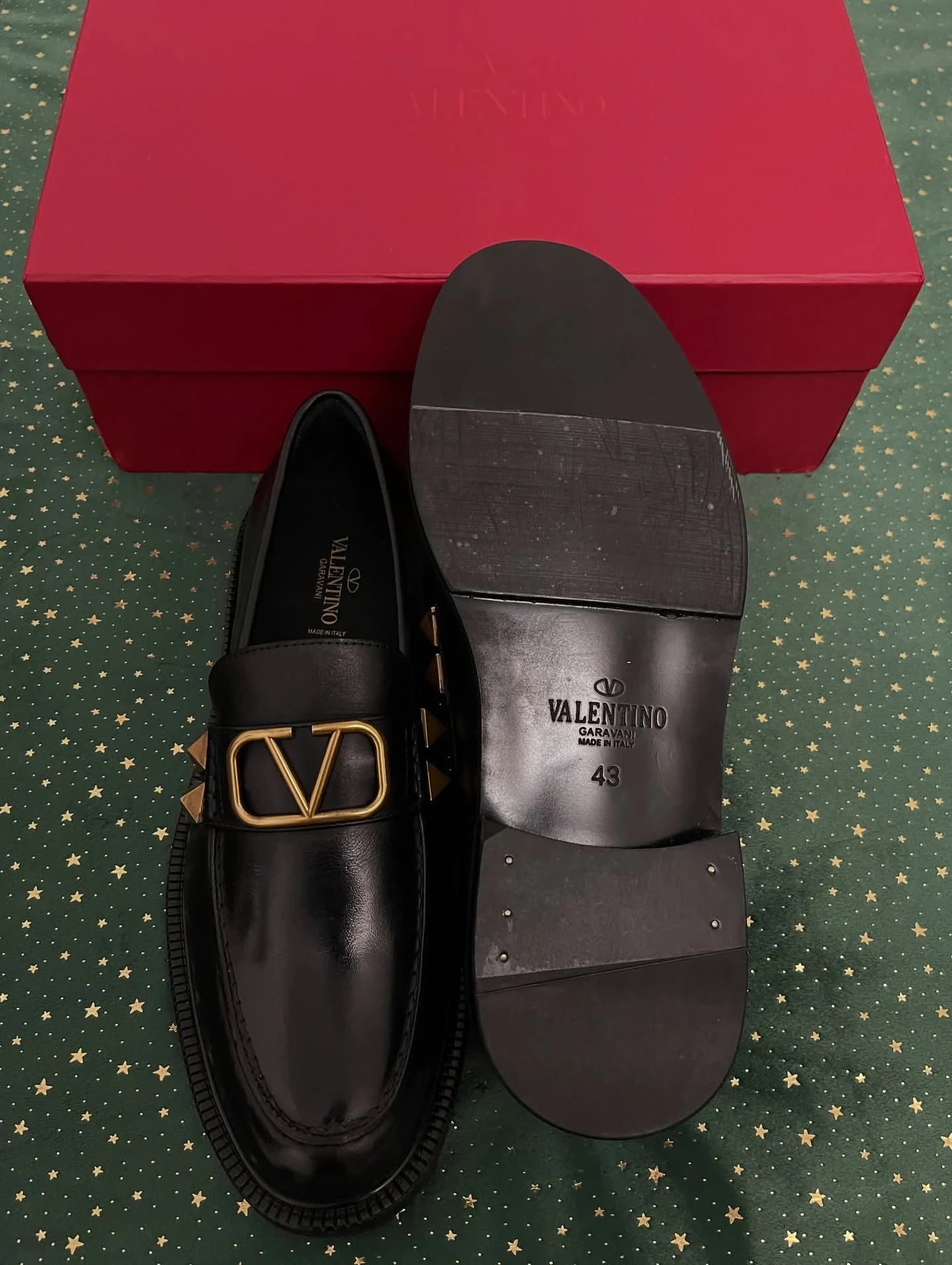 Valentino Garavani Black Stud Sign Loafers, imaginea 8