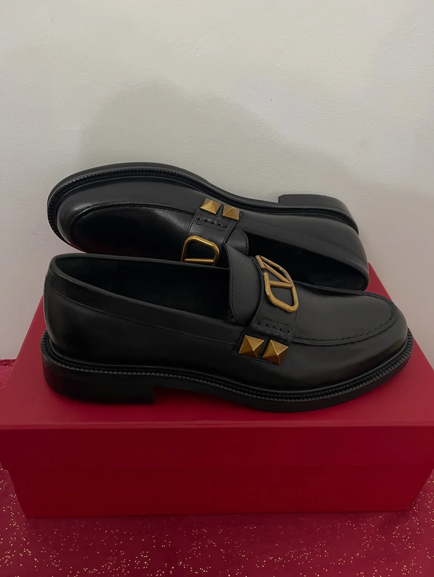 Valentino Garavani Black Stud Sign Loafers, imaginea 9