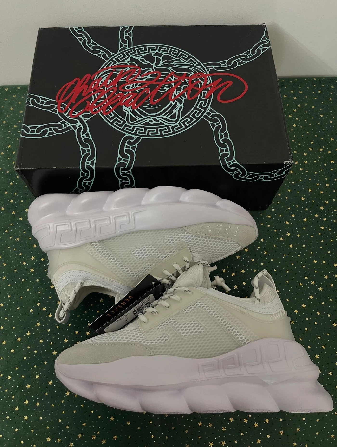 Versace Chain Reaction White Cream Mesh Rubber Suede, imaginea 10