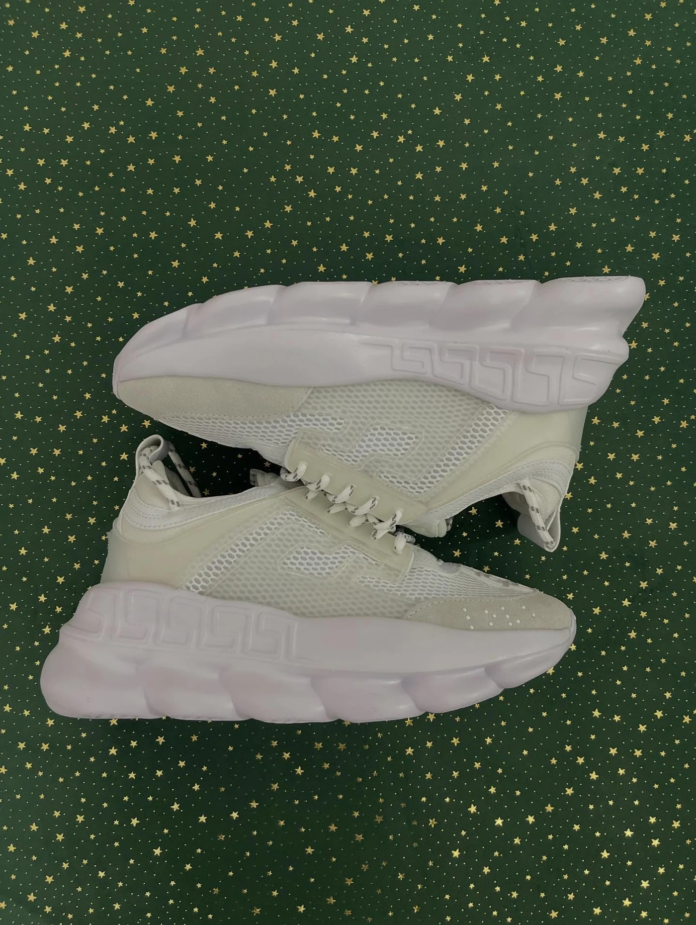 Versace Chain Reaction White Cream Mesh Rubber Suede, imaginea 3